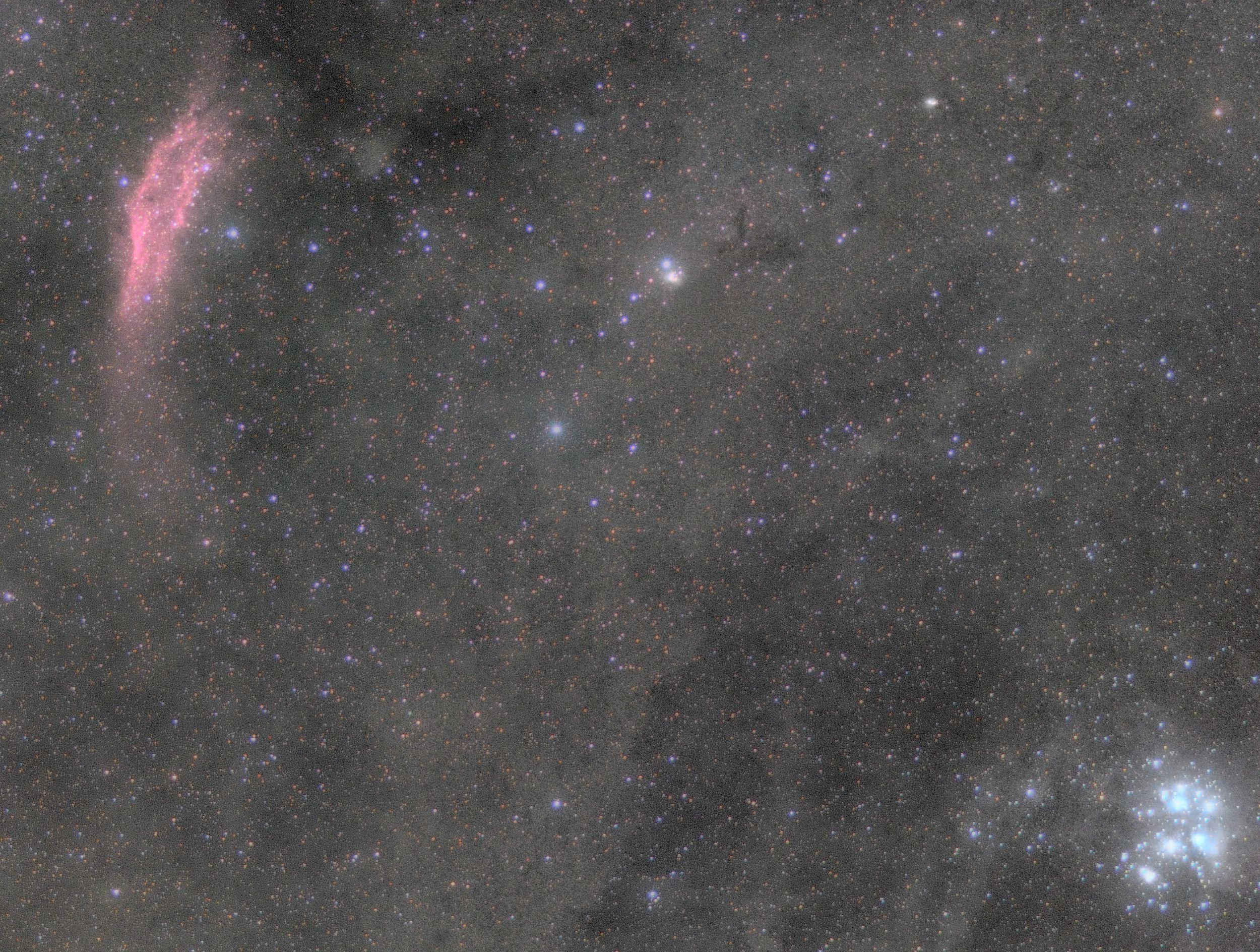 プレアデス星団とカリフォルニア星雲間の分子雲